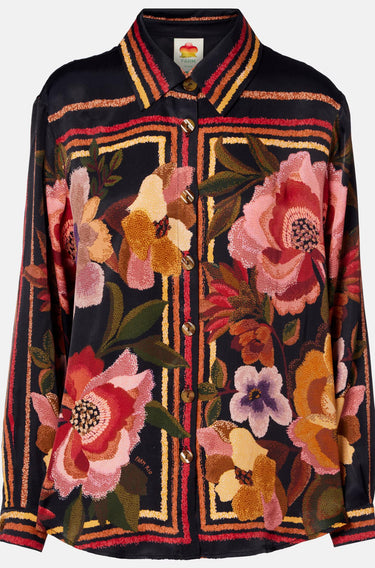 Chenille Flowers Black Shirt-Tops-Farm Rio-Debs Boutique